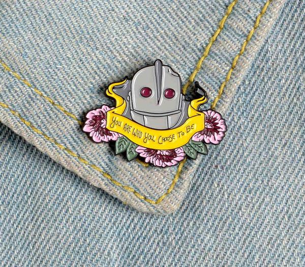 flower with the iron giant enamel pins robot banner denim badge shirt bag jackets lapel pin brooches for women jewelry gift for fr2984744, Gray